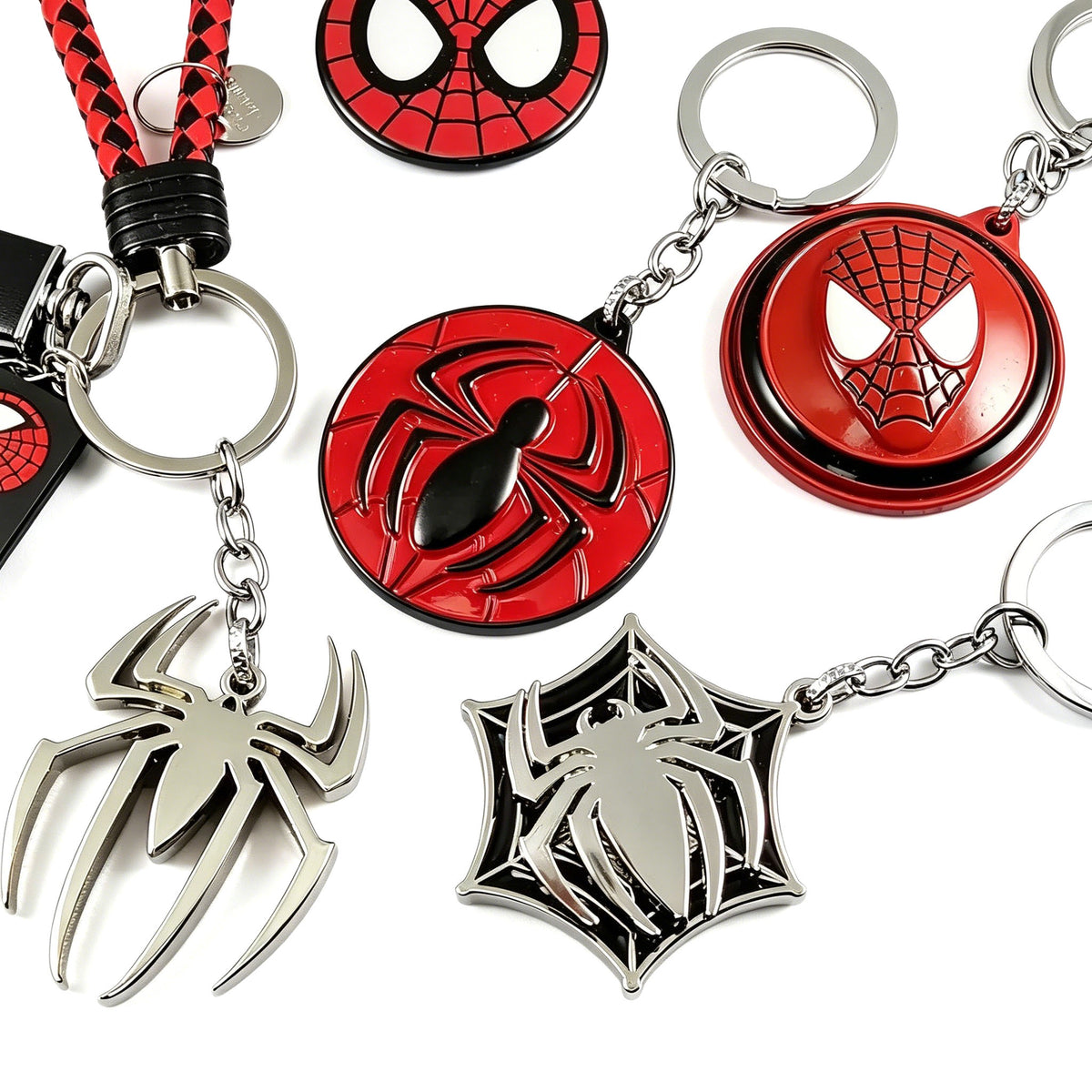 Marvel Spider‑Man Captain America Iron Man Metal Keychain Woven Strap Car Key Ring Cosplay Super Hero Pendant Accessories For Fans Collection Gift