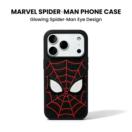 Marvel Spider‑Man Embroidered Glow In The Dark Phone Case 3D Web Pattern Shockproof Protective Anime Cover For Iphone 2‑Color Options
