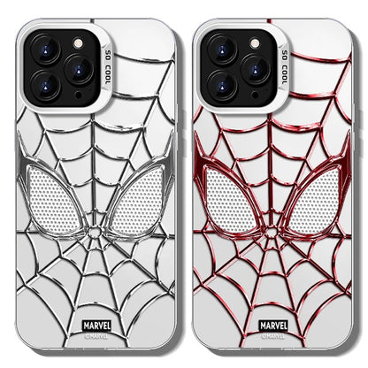 Marvel Spider-Man 3D Electroplated Spider Web Phone Case, Anti-Fingerprint Mirror Finish Precise Cutout Protective Cover Silver & Red 2 Color Styles Full Collection