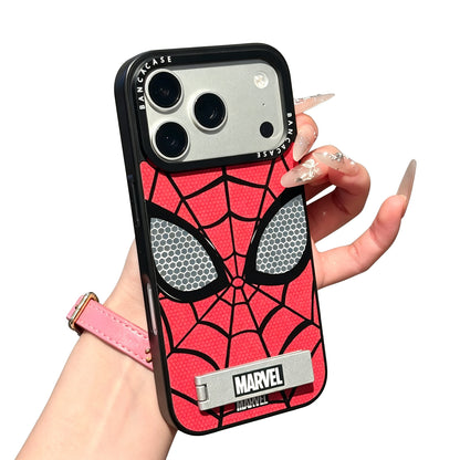 Marvel Spider-Man Web Pattern Phone Case With Metal Kickstand Slim Shockproof Protective Cover Precise Cutout Compatible For Multiple iPhone Models Anti-Slip Comfort Grip Glossy Shell