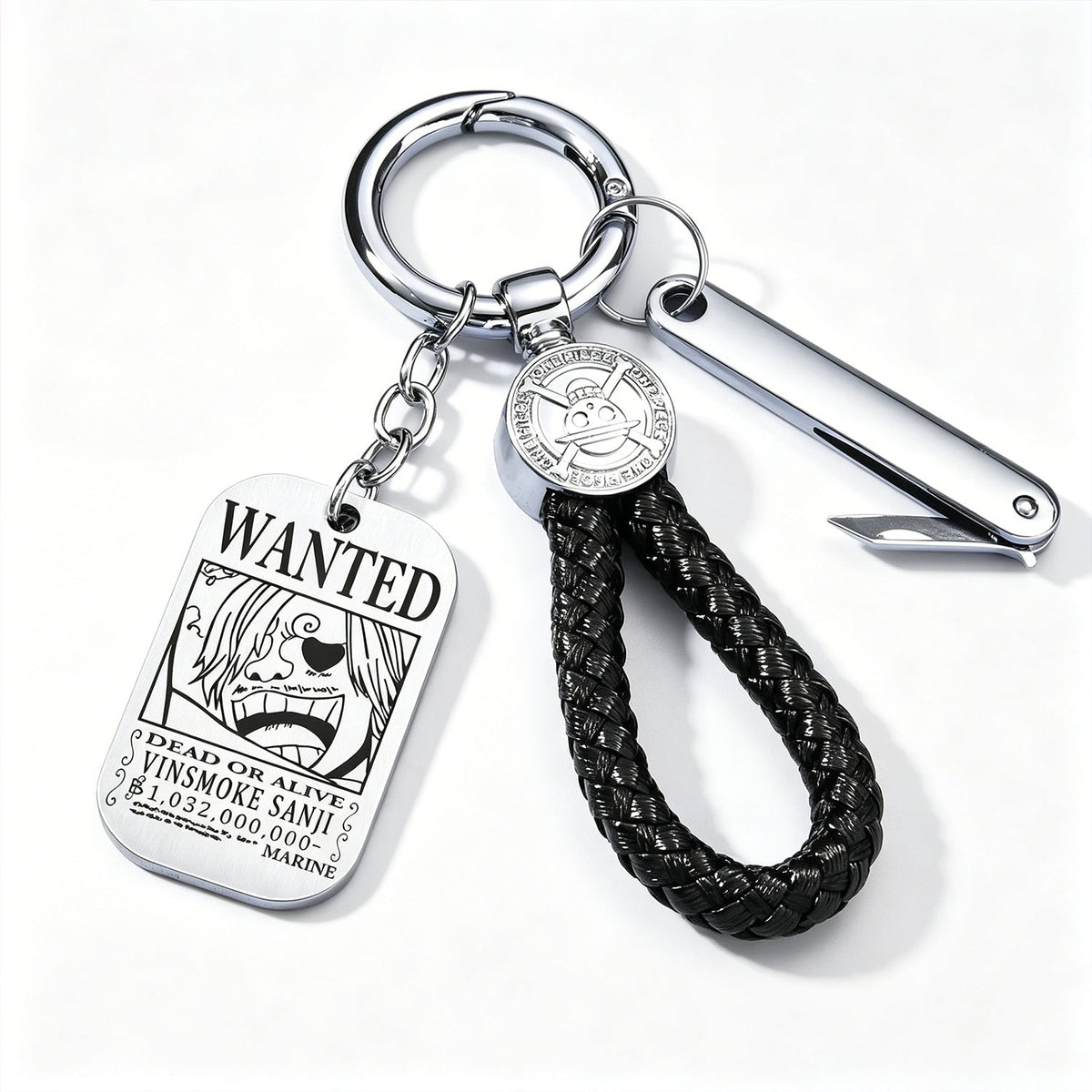 ONE PIECE Luffy Wanted Keychain with Mini Knife | Anime Bounty Tag Gift Set