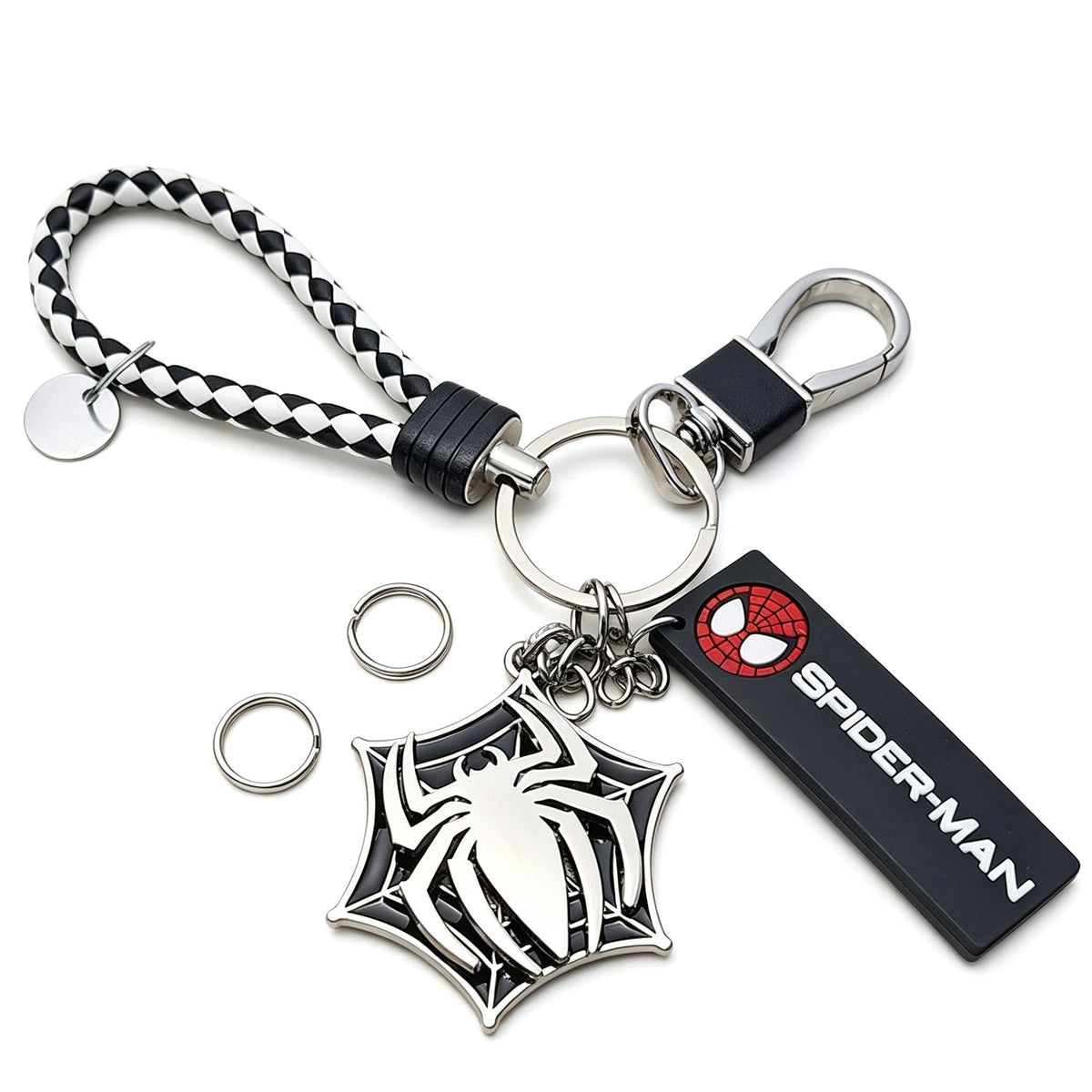 Marvel Spider‑Man Captain America Iron Man Metal Keychain Woven Strap Car Key Ring Cosplay Super Hero Pendant Accessories For Fans Collection Gift