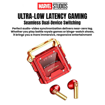 Marvel Avengers Iron Man Captain America Black Panther Multi‑Variant TWS Wireless Bluetooth 5.3 Earbuds, Flip‑Open Lighter‑Style Zinc‑Alloy Gaming Earphones, HIFI Stereo Low Latency Type‑C Charging Collectible Gift For Marvel Fans