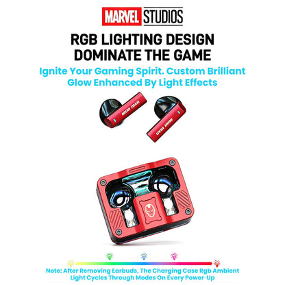 Marvel Avengers Iron Man Captain America Black Panther Multi‑Styles TWS Bluetooth 5.3 Gaming Earbuds, Transparent Zinc‑Alloy Charging Case, RGB Lighting Low Latency Touch Control Wireless Headphones For Superhero Fans Collectible Gift