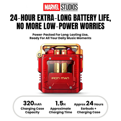 Marvel Avengers Iron Man Captain America Black Panther Multi‑Variant TWS Wireless Bluetooth 5.3 Earbuds, Flip‑Open Lighter‑Style Zinc‑Alloy Gaming Earphones, HIFI Stereo Low Latency Type‑C Charging Collectible Gift For Marvel Fans