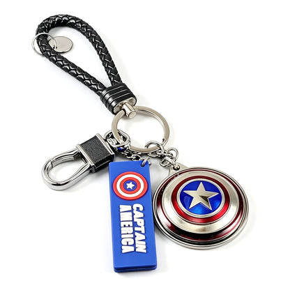 Marvel Spider‑Man Captain America Iron Man Metal Keychain Woven Strap Car Key Ring Cosplay Super Hero Pendant Accessories For Fans Collection Gift