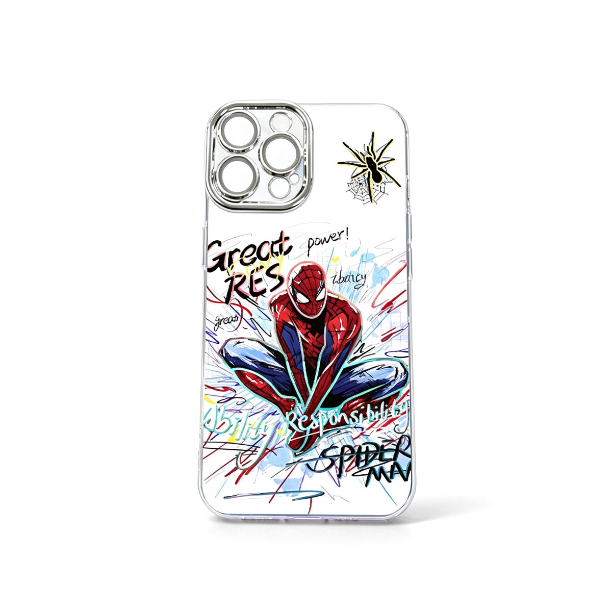 Marvel Spider‑Man 2‑Style Cartoon Graphic iPhone Phone Case, 3‑In‑1 Detachable Electroplated Camera Lens Frame Protective Cover, Quad Airbag Anti‑Drop Shockproof Phone Shell, Multiple Lens Protection Options