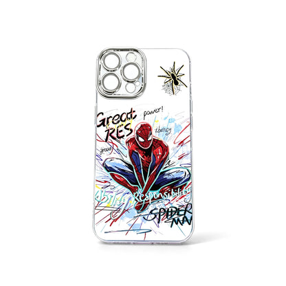 Marvel Spider‑Man 2‑Style Cartoon Graphic iPhone Phone Case, 3‑In‑1 Detachable Electroplated Camera Lens Frame Protective Cover, Quad Airbag Anti‑Drop Shockproof Phone Shell, Multiple Lens Protection Options