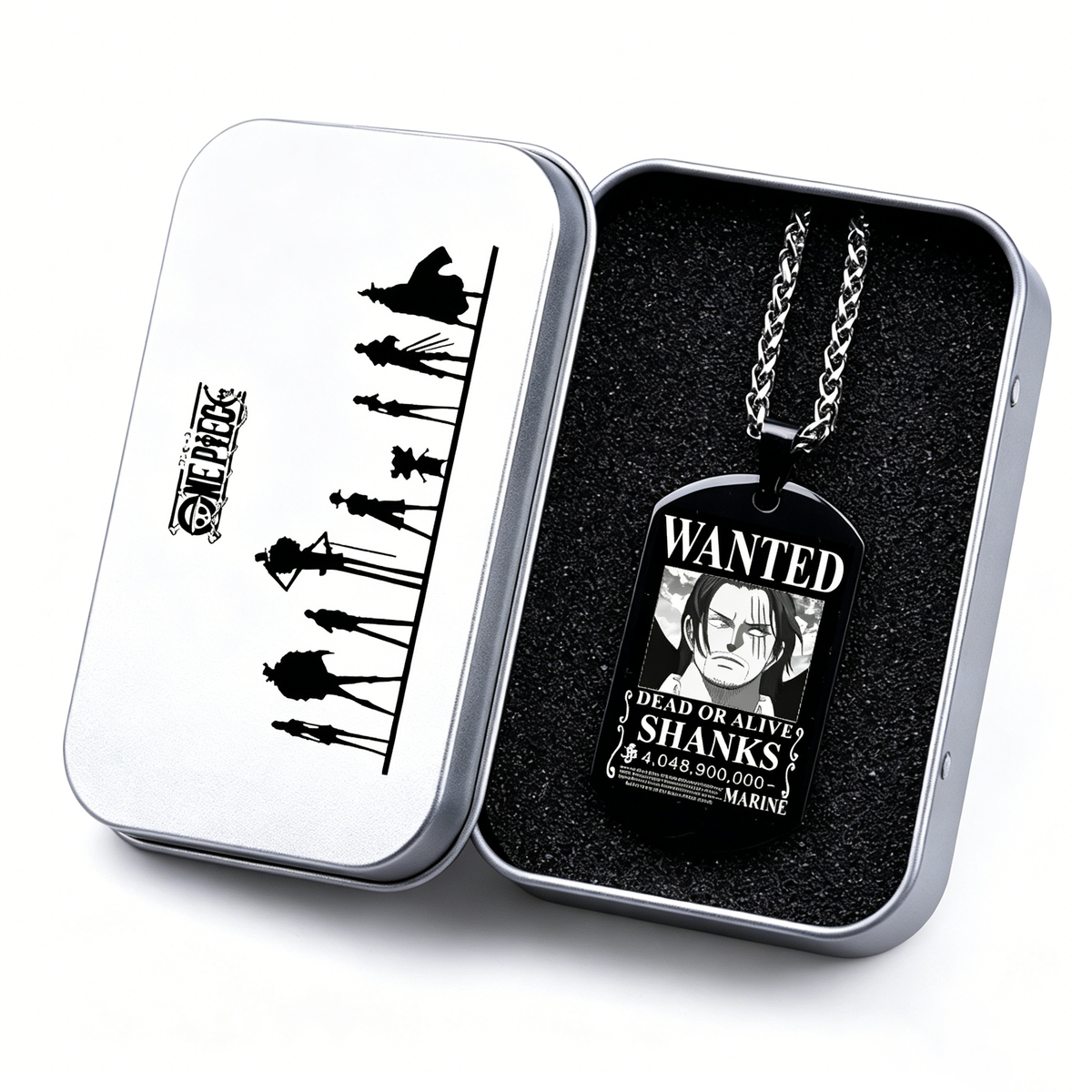 One Piece Luffy Sanji Wanted Poster Dog Tag Necklace, Titanium Steel Anime Jewelry for Fans