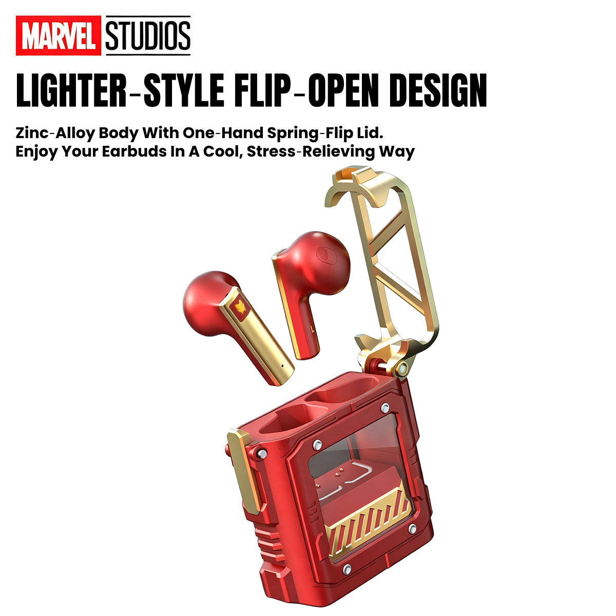 Marvel Avengers Iron Man Captain America Black Panther Multi‑Variant TWS Wireless Bluetooth 5.3 Earbuds, Flip‑Open Lighter‑Style Zinc‑Alloy Gaming Earphones, HIFI Stereo Low Latency Type‑C Charging Collectible Gift For Marvel Fans