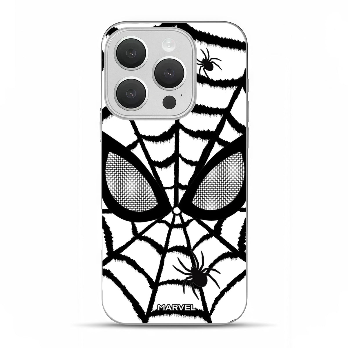 Marvel Spider‑Man Phone Case, Matte Silver Bumper Spider Web Print Cover, Dual‑Layer Drop Shock Protection, Raised Camera Guard Slim Hard Phone Case For iPhone Superhero Fan Gift