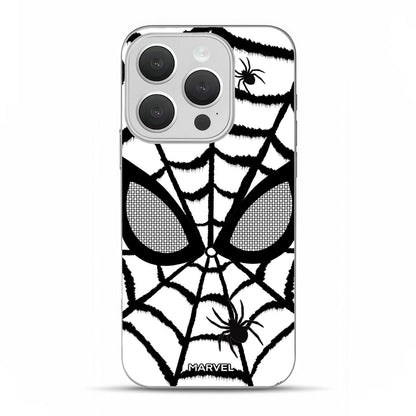 Marvel Spider‑Man Phone Case, Matte Silver Bumper Spider Web Print Cover, Dual‑Layer Drop Shock Protection, Raised Camera Guard Slim Hard Phone Case For iPhone Superhero Fan Gift