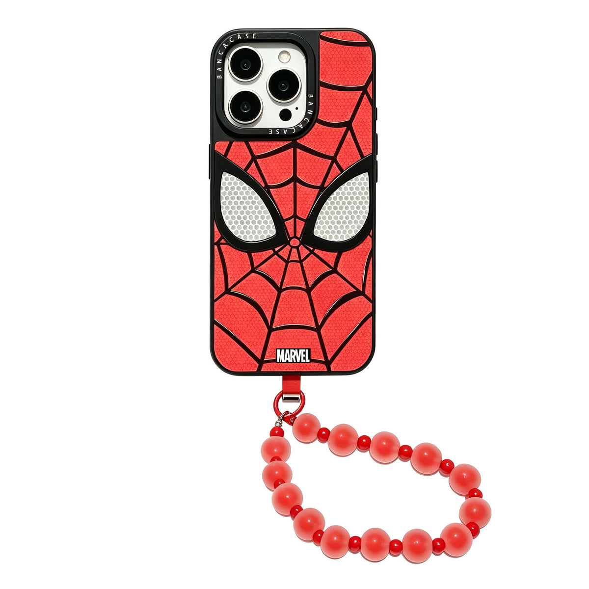 Marvel Spider-Man Web Face Phone Case With Detachable Bead Strap Slim Soft Bumper Shockproof Protective Cover Precise Cutouts Anti-Slip Grip Fit For Full iPhone Series