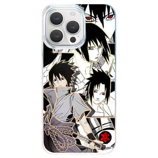 Naruto Uchiha Sasuke Manga Collage Anime Phone Case, Aurora Gradient Shockproof Removable Lens Frame iPhone Protective Case