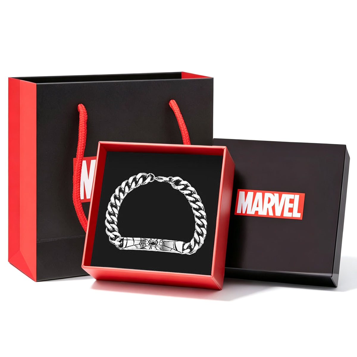 Marvel Spider‑Man Engraved Cuban Link Bracelet 304 Stainless Steel Spider Web Pattern Wrist Jewelry Gift For Men