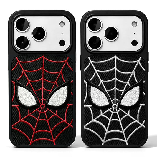 Marvel Spider‑Man Embroidered Glow In The Dark Phone Case 3D Web Pattern Shockproof Protective Anime Cover For Iphone 2‑Color Options