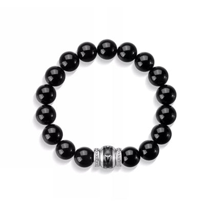 Marvel Spider-Man Natural Obsidian Beaded Bracelet Stainless Steel Spider Logo Charm Black Stone Beads Stretch Elastic Wristband Men Fashion Jewelry Streetwear Accessory Gift Box For Fans