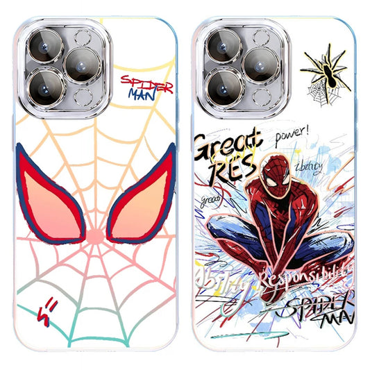 Marvel Spider‑Man 2‑Style Cartoon Graphic iPhone Phone Case, 3‑In‑1 Detachable Electroplated Camera Lens Frame Protective Cover, Quad Airbag Anti‑Drop Shockproof Phone Shell, Multiple Lens Protection Options