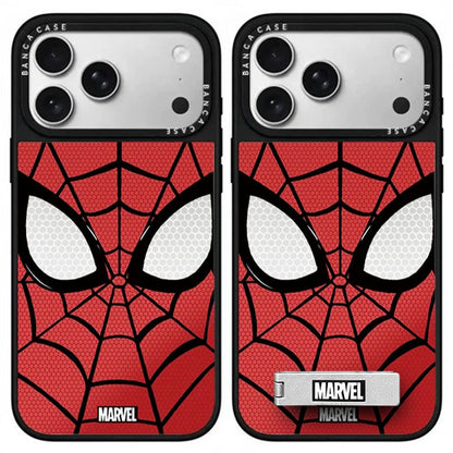 Marvel Spider-Man Web Pattern Phone Case With Metal Kickstand Slim Shockproof Protective Cover Precise Cutout Compatible For Multiple iPhone Models Anti-Slip Comfort Grip Glossy Shell