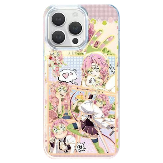 Demon Slayer Kanroji Mitsuri Aurora Holographic Gradient Phone Case Shockproof Air‑Bag Protective Anime Manga Collage Cover For Iphone