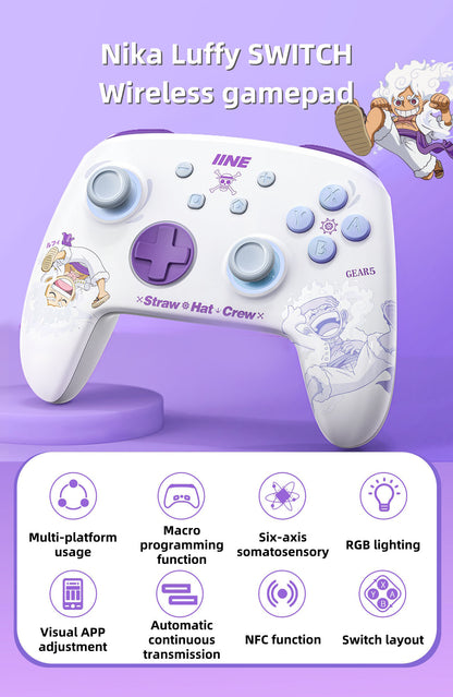 One Piece Monkey D. Luffy Nika Gear 5 Switch Wireless Pro Controller, Mechanical Keys, ALPS Joystick, RGB Lighting, Macro Programming, Six‑Axis Somatosensory, NFC Amiibo Support Gamepad for Switch OLED