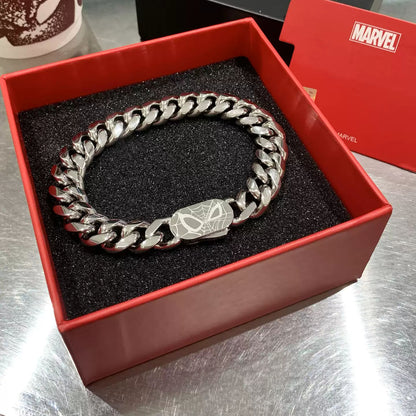 Marvel Spider‑Man Engraved Cuban Link Bracelet 304 Stainless Steel Spider Web Pattern Wrist Jewelry Gift For Men