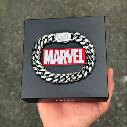 Marvel Spider‑Man Engraved Cuban Link Bracelet 304 Stainless Steel Spider Web Pattern Wrist Jewelry Gift For Men