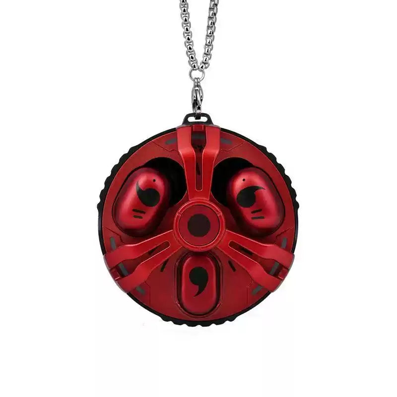 Naruto Uchiha Sasuke Sharingan TWS Gaming Earbuds Bluetooth 6.0 2.4G Direct Connect Low Latency Rotating Metal Spinner Charging Case Necklace Lanyard HiFi Stereo Touch Control LED Light Type-C In-Ear Headphones Anime Gift