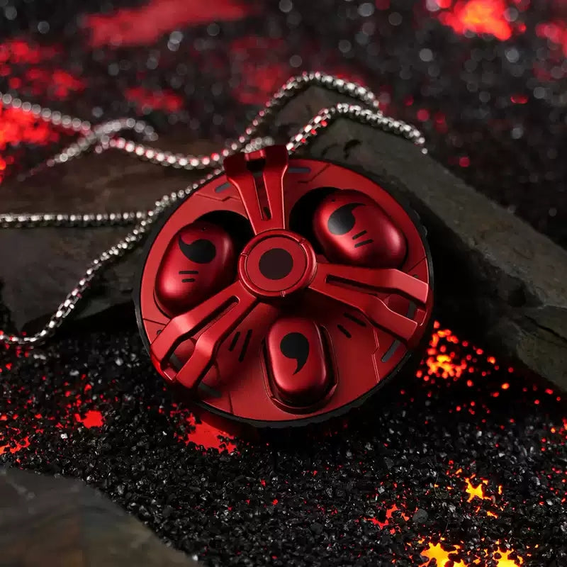 Naruto Uchiha Sasuke Sharingan TWS Gaming Earbuds Bluetooth 6.0 2.4G Direct Connect Low Latency Rotating Metal Spinner Charging Case Necklace Lanyard HiFi Stereo Touch Control LED Light Type-C In-Ear Headphones Anime Gift