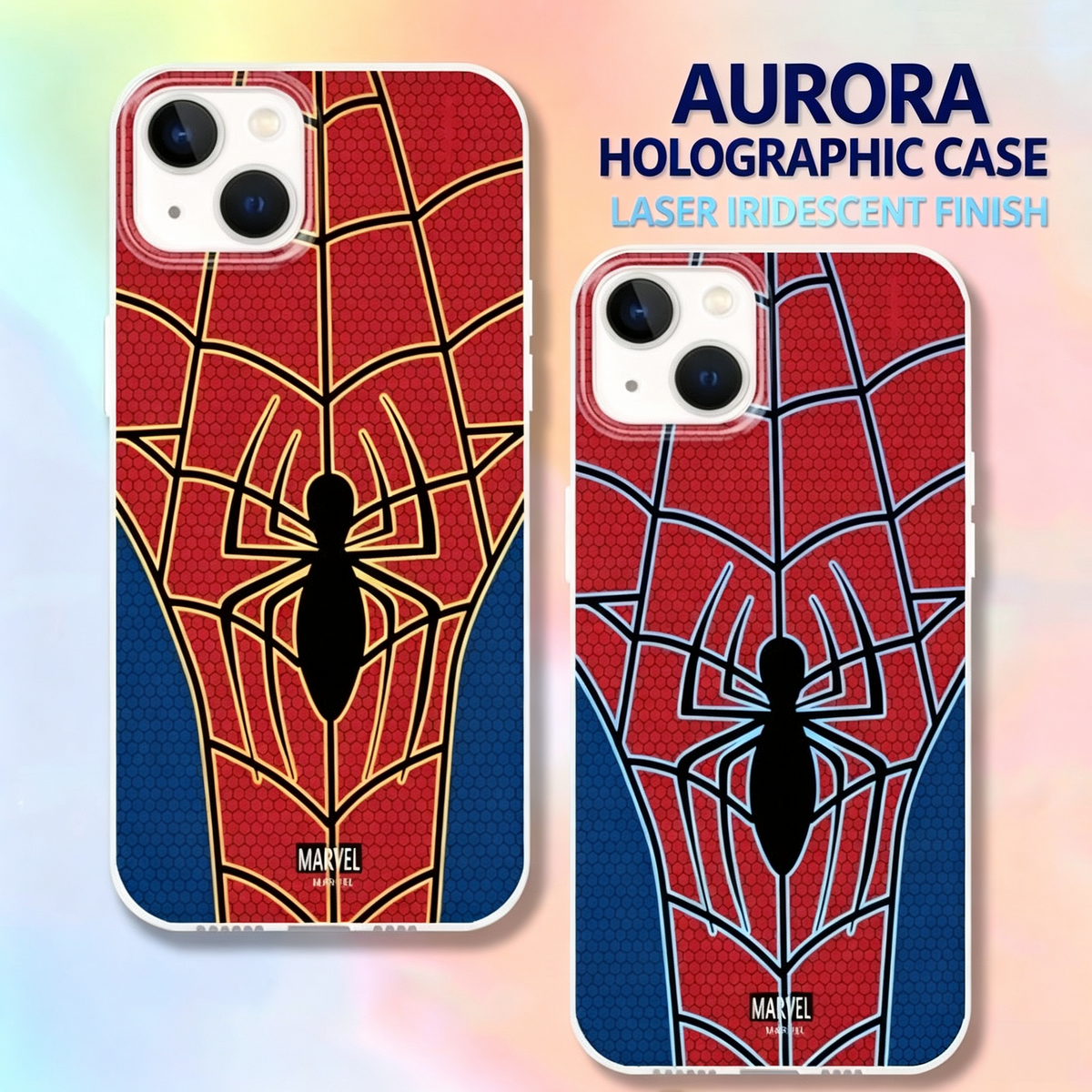 MARVEL Spider-Man Holographic Laser iPhone Case, Raised Lens Protection Shockproof Soft Hard Hybrid Protective Phone Cover
