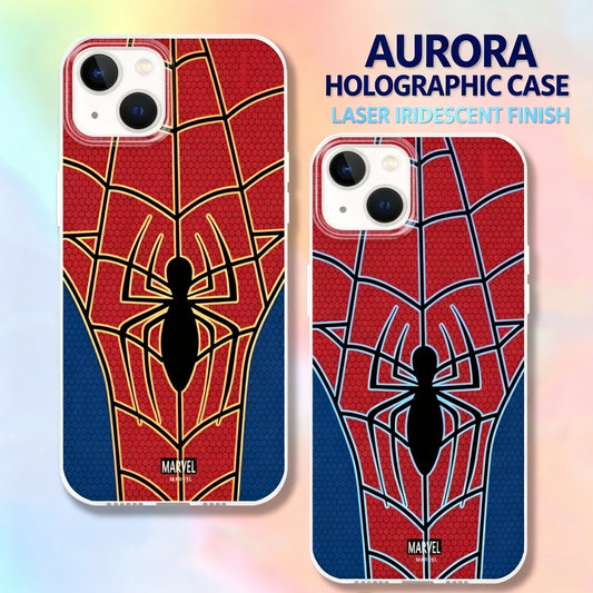 MARVEL Spider-Man Holographic Laser iPhone Case, Raised Lens Protection Shockproof Soft Hard Hybrid Protective Phone Cover