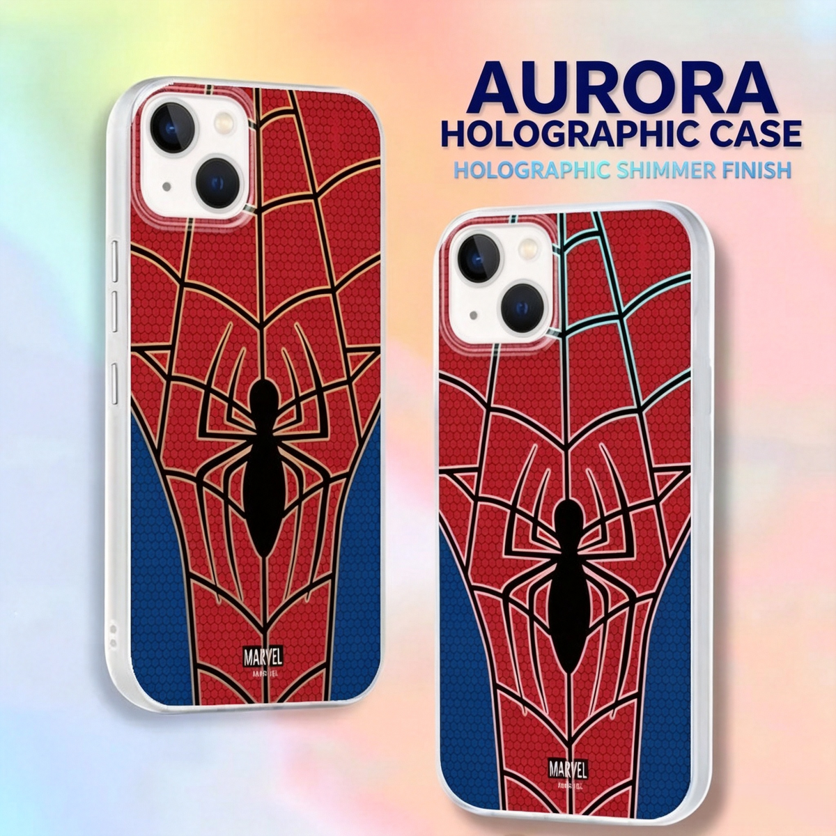 MARVEL Spider-Man Holographic Laser iPhone Case, Raised Lens Protection Shockproof Soft Hard Hybrid Protective Phone Cover