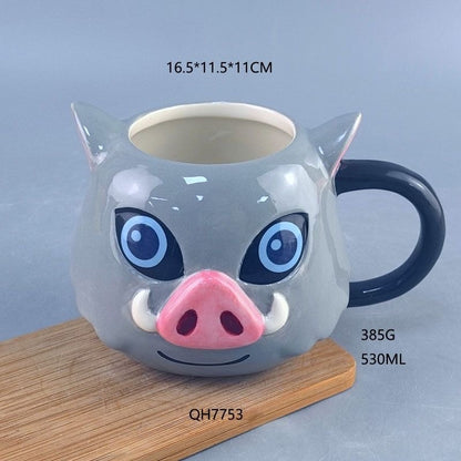 Demon Slayer 3D Character Mug, Anime Ceramic Coffee Cup, Inosuke Tanjiro Akaza Zenitsu Figurine Mug, Cute Cartoon Tea Cup Gift for Fan