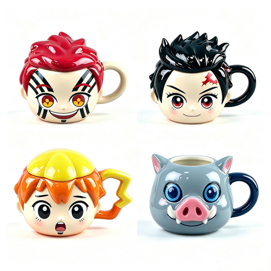 Demon Slayer 3D Character Mug, Anime Ceramic Coffee Cup, Inosuke Tanjiro Akaza Zenitsu Figurine Mug, Cute Cartoon Tea Cup Gift for Fan