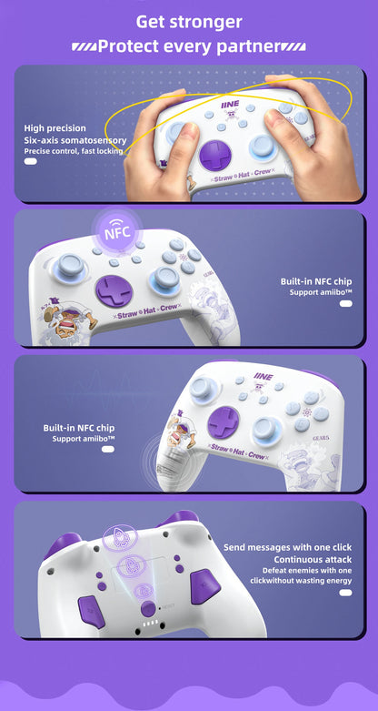 One Piece Monkey D. Luffy Nika Gear 5 Switch Wireless Pro Controller, Mechanical Keys, ALPS Joystick, RGB Lighting, Macro Programming, Six‑Axis Somatosensory, NFC Amiibo Support Gamepad for Switch OLED