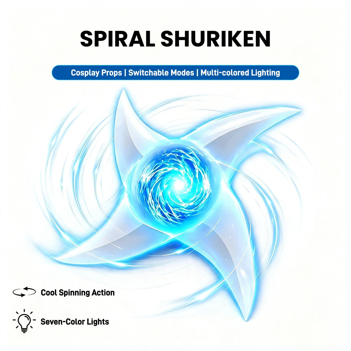 Naruto Rasengan Spiral Shuriken LED Light Up Cosplay Prop, 1:1 Replica Rotatable RGB Color Changing Glowing Ninja Shuriken Toy, Anime Cosplay Accessory Collectible Gift For Fans