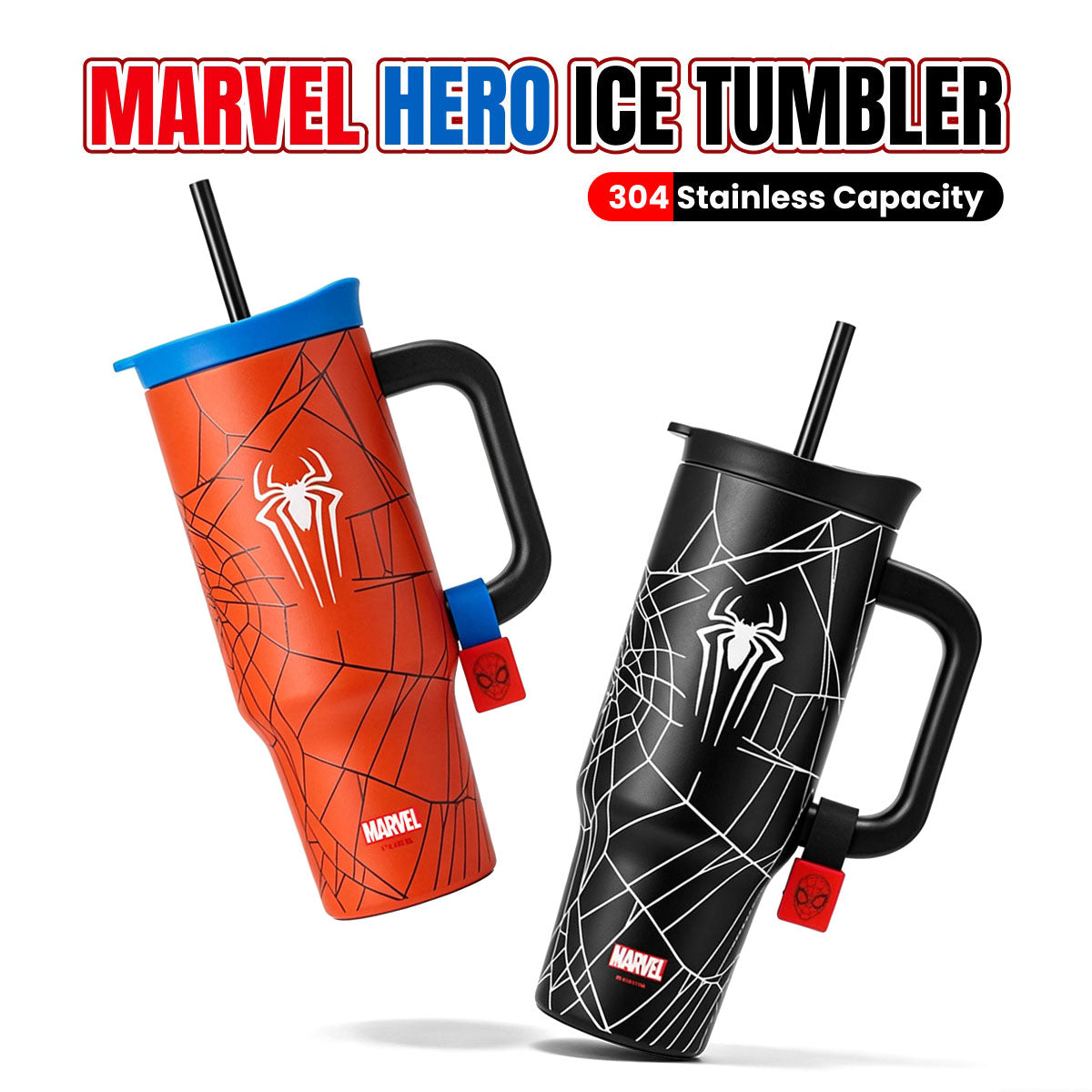 Marvel Spider-Man Venom 32oz 950ml 304 Stainless Steel Tumbler With Handle And Straw Leak Proof Lid Ergonomic Grip Food Grade Travel Ice Mug Water Cup 2 Color Options For Anime Fans