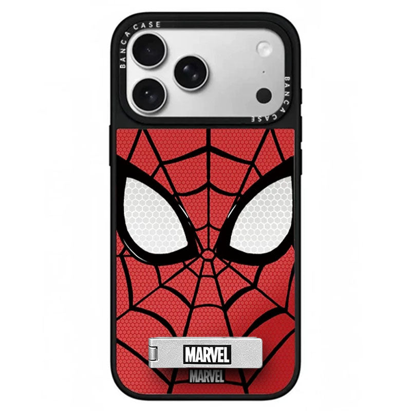 Marvel Spider-Man Web Pattern Phone Case With Metal Kickstand Slim Shockproof Protective Cover Precise Cutout Compatible For Multiple iPhone Models Anti-Slip Comfort Grip Glossy Shell