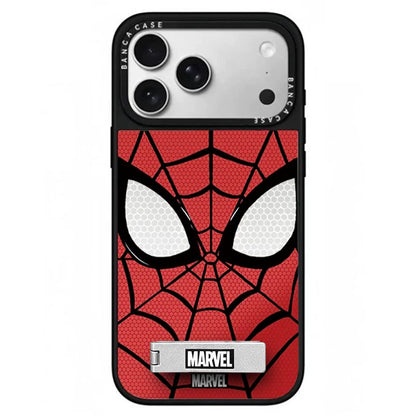 Marvel Spider-Man Web Pattern Phone Case With Metal Kickstand Slim Shockproof Protective Cover Precise Cutout Compatible For Multiple iPhone Models Anti-Slip Comfort Grip Glossy Shell