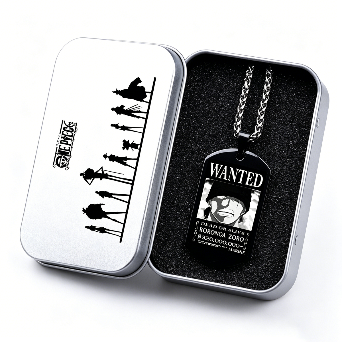 One Piece Luffy Sanji Wanted Poster Dog Tag Necklace, Titanium Steel Anime Jewelry for Fans