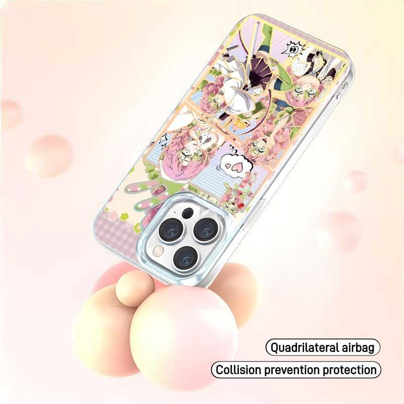 Demon Slayer Kanroji Mitsuri Aurora Holographic Gradient Phone Case Shockproof Air‑Bag Protective Anime Manga Collage Cover For Iphone