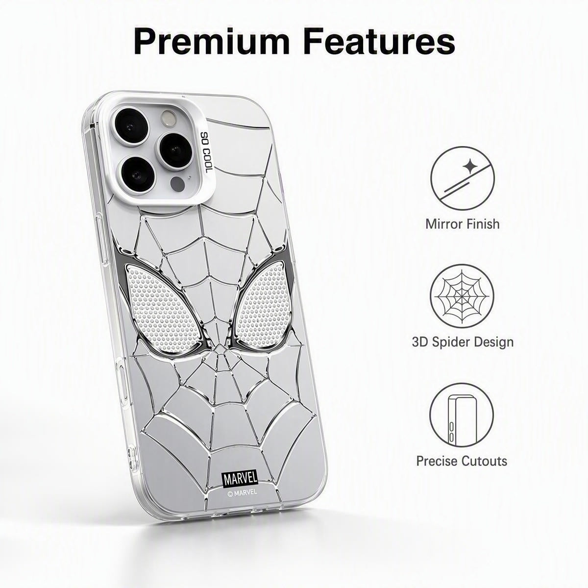 Marvel Spider-Man 3D Electroplated Spider Web Phone Case, Anti-Fingerprint Mirror Finish Precise Cutout Protective Cover Silver & Red 2 Color Styles Full Collection