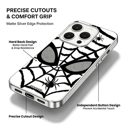 Marvel Spider‑Man Phone Case, Matte Silver Bumper Spider Web Print Cover, Dual‑Layer Drop Shock Protection, Raised Camera Guard Slim Hard Phone Case For iPhone Superhero Fan Gift