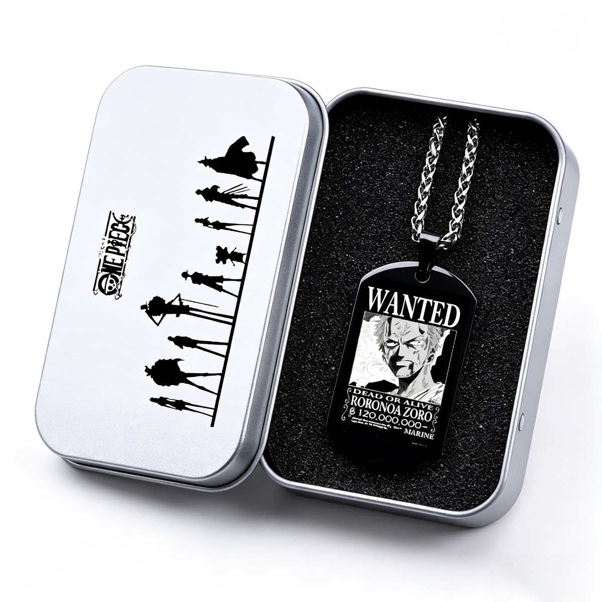 One Piece Luffy Sanji Wanted Poster Dog Tag Necklace, Titanium Steel Anime Jewelry for Fans