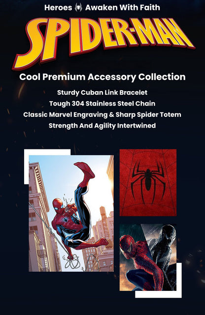 Marvel Spider‑Man Engraved Cuban Link Bracelet 304 Stainless Steel Spider Web Pattern Wrist Jewelry Gift For Men