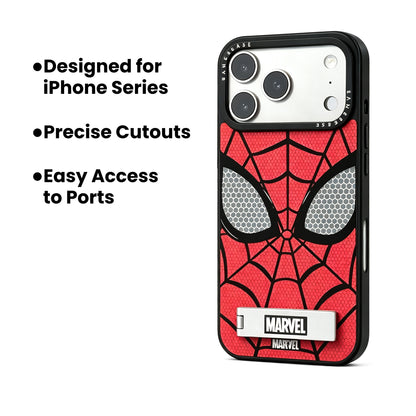 Marvel Spider-Man Web Pattern Phone Case With Metal Kickstand Slim Shockproof Protective Cover Precise Cutout Compatible For Multiple iPhone Models Anti-Slip Comfort Grip Glossy Shell