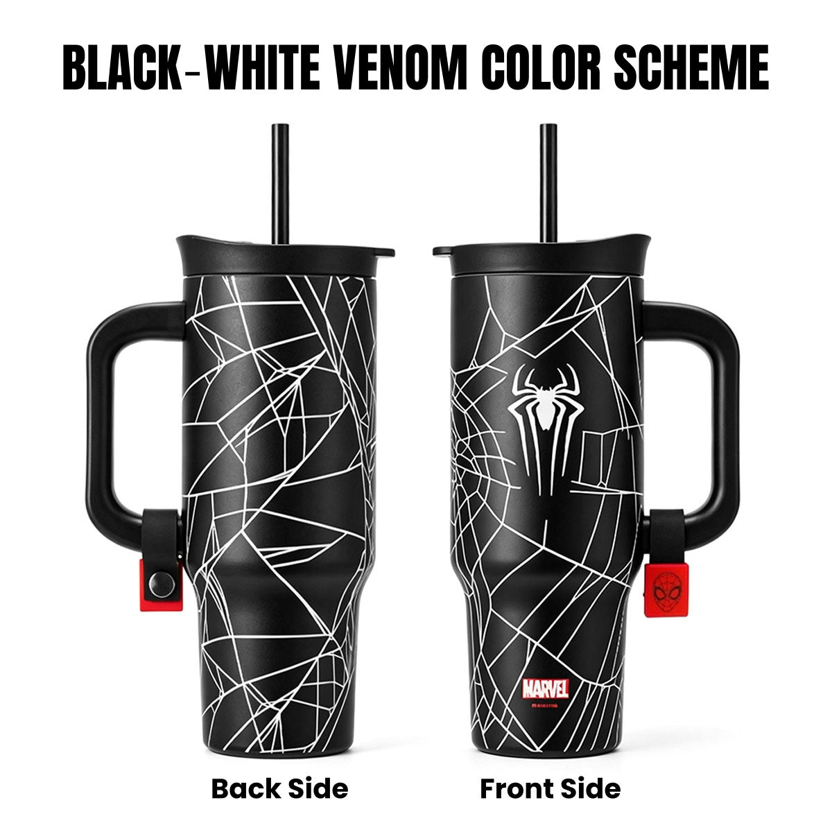 Marvel Spider-Man Venom 32oz 950ml 304 Stainless Steel Tumbler With Handle And Straw Leak Proof Lid Ergonomic Grip Food Grade Travel Ice Mug Water Cup 2 Color Options For Anime Fans
