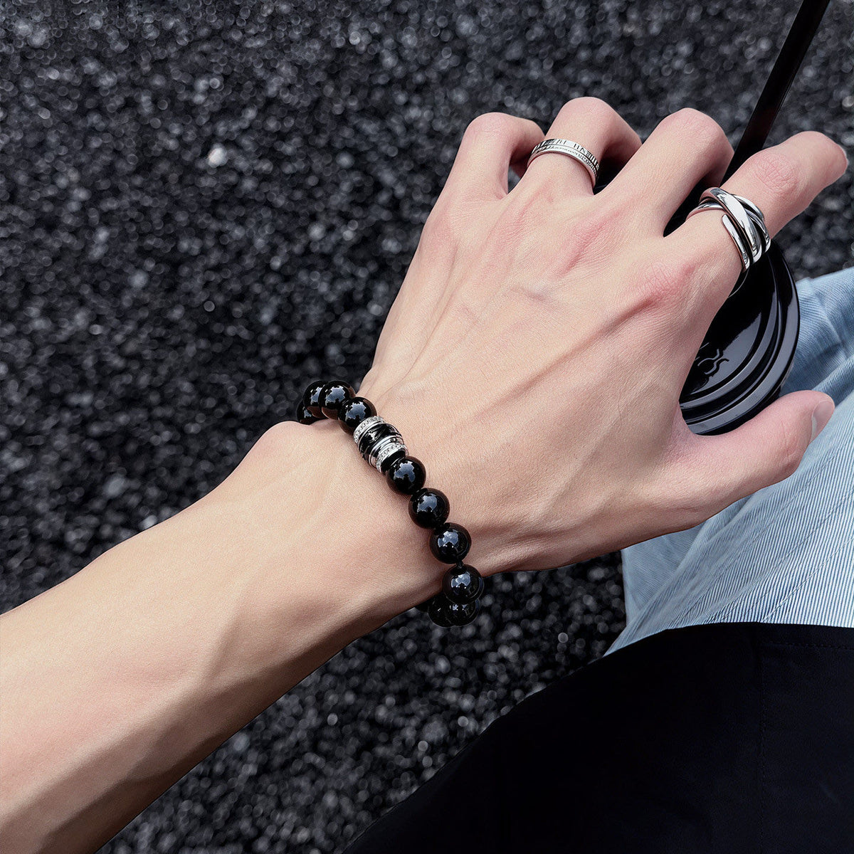 Marvel Spider-Man Natural Obsidian Beaded Bracelet Stainless Steel Spider Logo Charm Black Stone Beads Stretch Elastic Wristband Men Fashion Jewelry Streetwear Accessory Gift Box For Fans