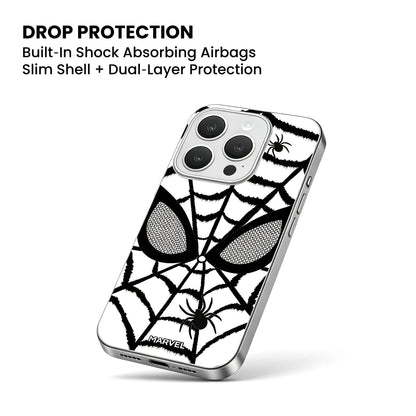 Marvel Spider‑Man Phone Case, Matte Silver Bumper Spider Web Print Cover, Dual‑Layer Drop Shock Protection, Raised Camera Guard Slim Hard Phone Case For iPhone Superhero Fan Gift