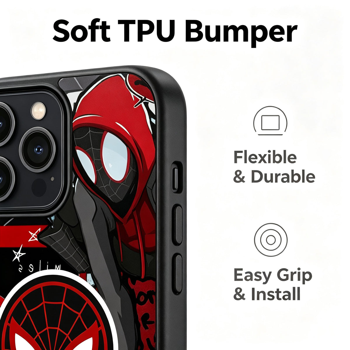 Marvel Spider‑Man Miles Morales Phone Case, Shockproof Soft TPU Bumper Cover, HD Comic Print Scratch Resistant Slim Protective Case For iPhone Series Anime Fan Gift